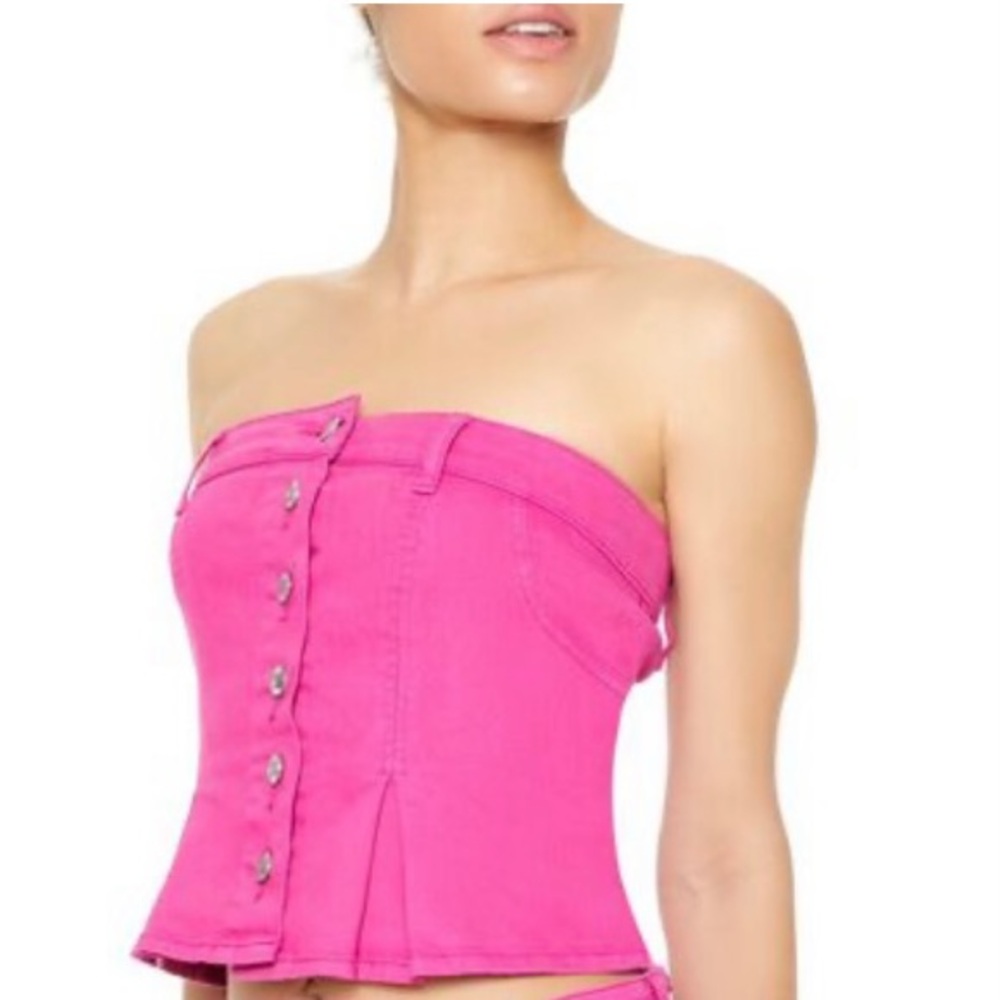 Pink button strapless top